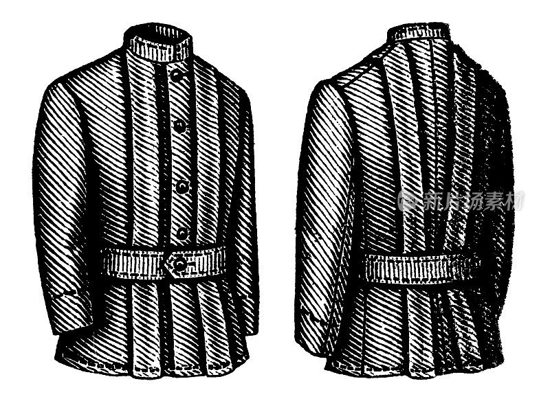 19世纪90年代维多利亚时尚，小男孩诺福克夹克(正面和背面)- 19世纪
